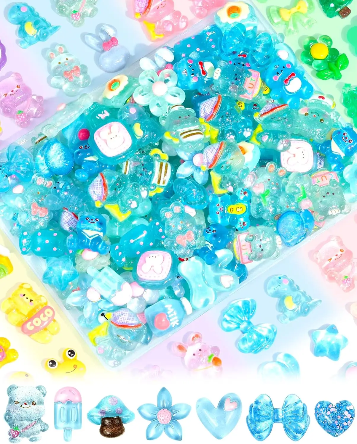 Kawaii Harz-Glitzer-Designs, leichte Ornamente, 100/200/300 Stück, DIY-Handyhüllen, Nagelschmuck, Bastelzubehör – Detail 8