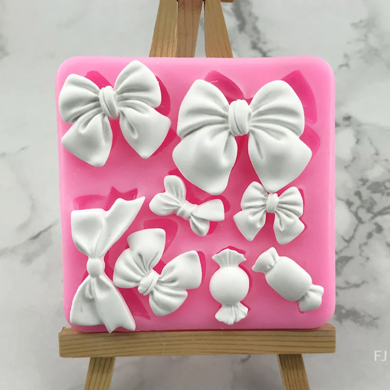 [YU]Cute Cartoon Bow Knot Resin Art Molds Silicone Fondant Mould Cake Decoration Tools Pastry Kitchen Baking Accessories Set