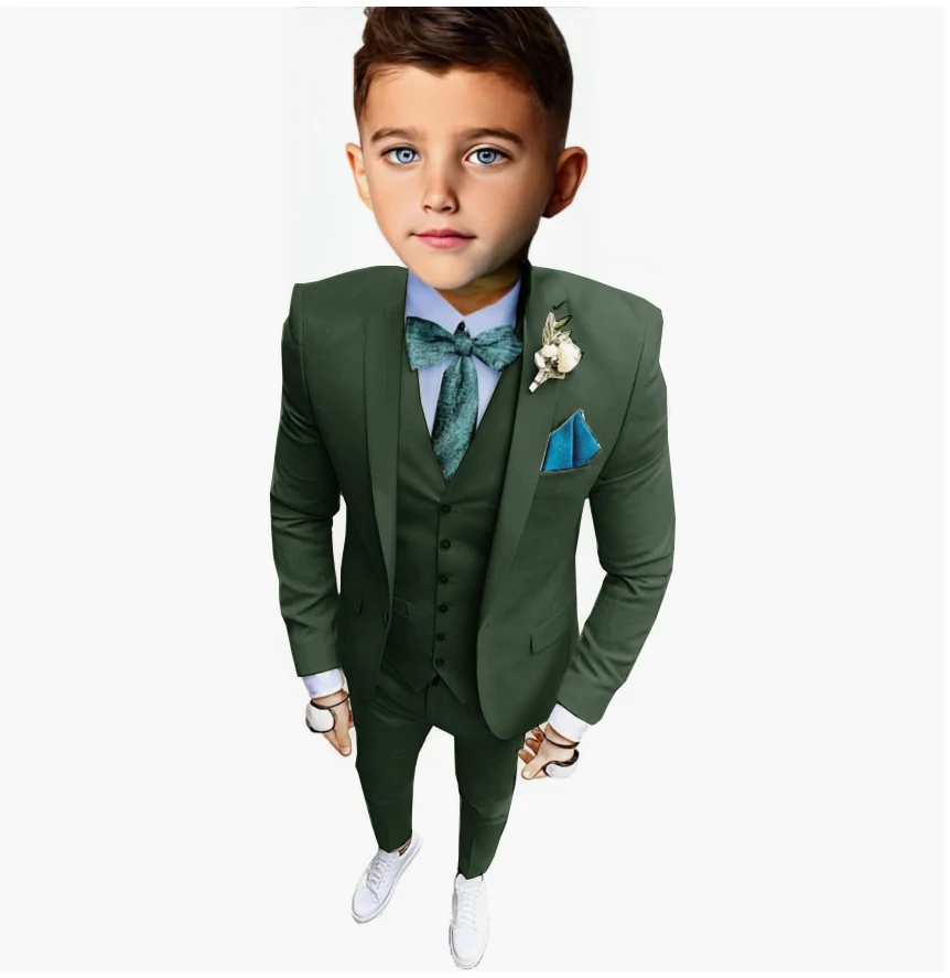 Casual Beige Suit for Boys Wedding Notached Lapel Fashion Style Jacket Vest Pants 3 Pieces Party Child Clothes Slim Fit Kids