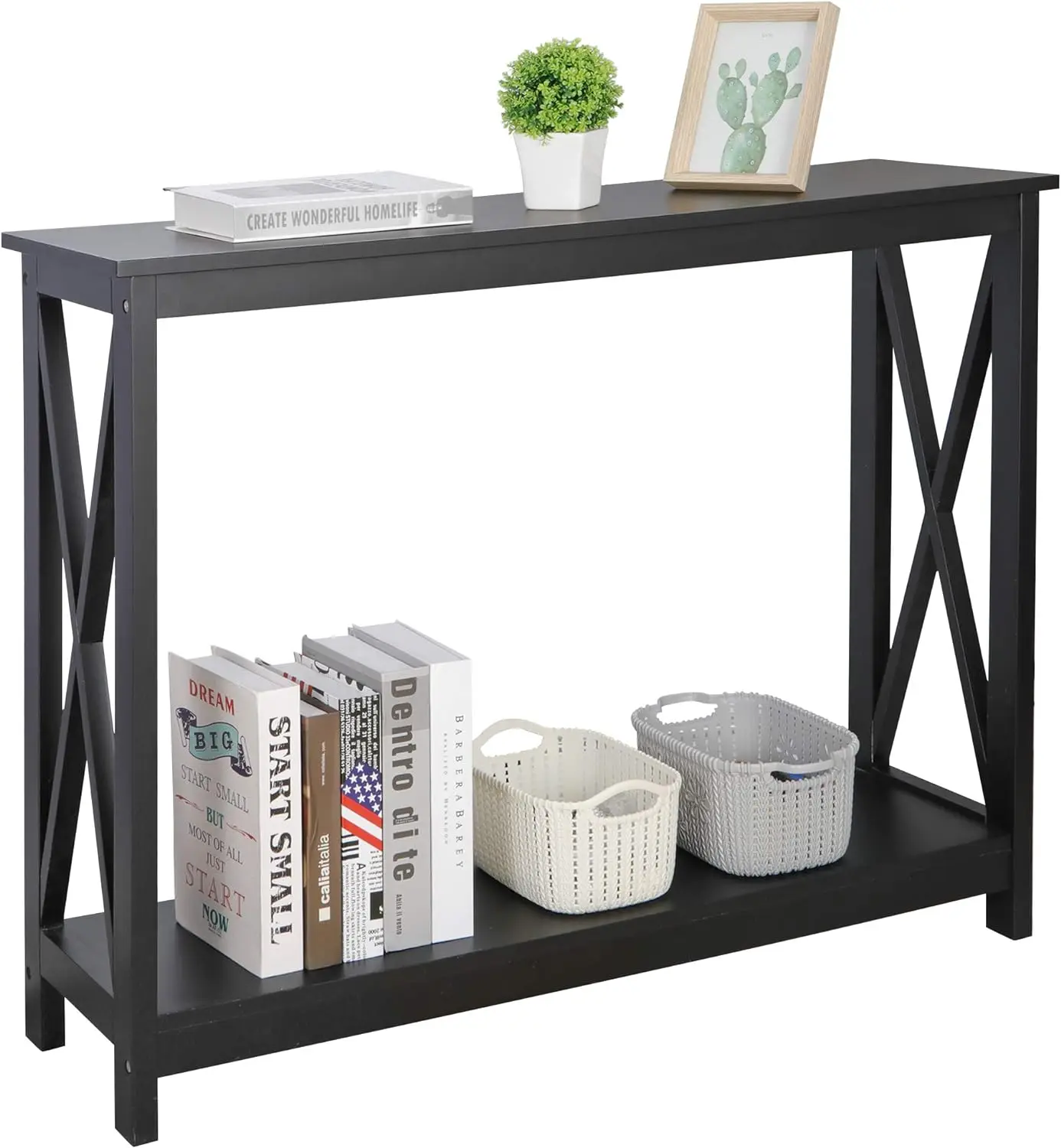 

2-Tier Narrow Console Sofa Side Table for Entryway/Hallway/Living Room, 39.3in L x 11.8in W x 31.6in H, Black