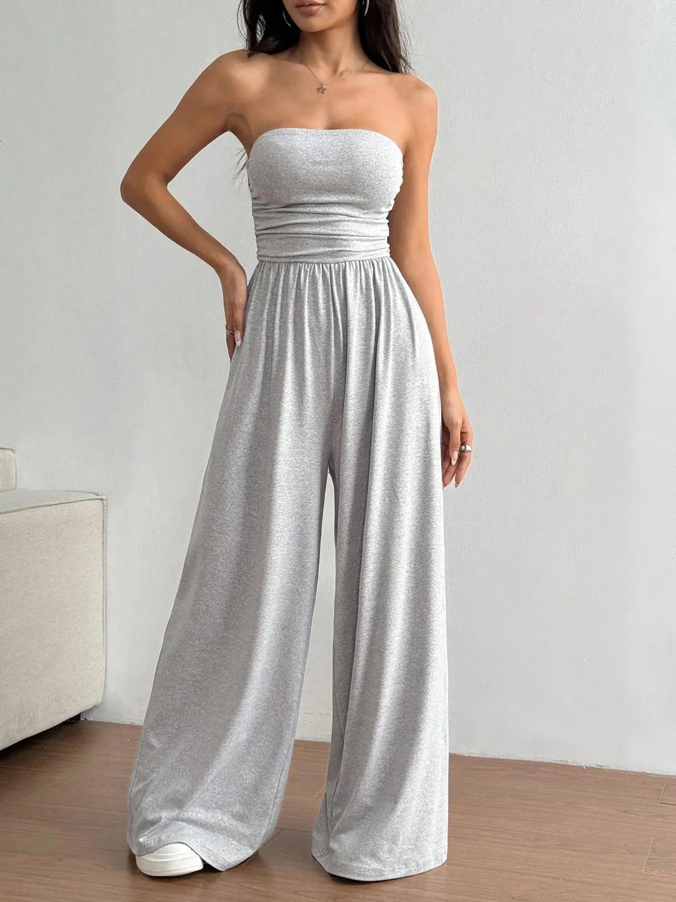 المرأة مثير أكمام عارية الذراعين السراويل الطويلة بذلة المرأة أزياء الصلبة ركاب واسعة الساق Playsuit