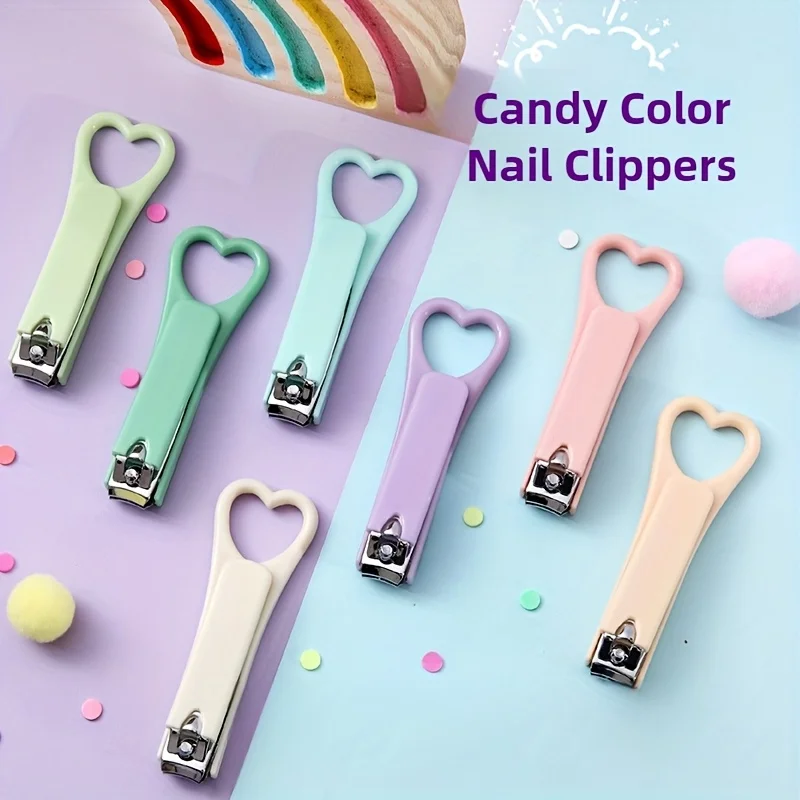 7 stuks kleurrijke snoep hart nagelknipper diverse pastelkleuren roze geel groen blauw paars draagbare clip-on nagelverzorgingstool