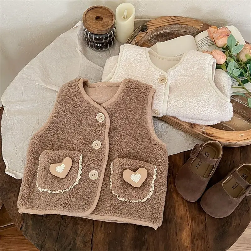 Sleeveless Children Vest Baby Girl Boy Plush Waistcoat Spring Autumn Kids Jacket Soft Children Clothes Thick Outerwear For Kids image 4