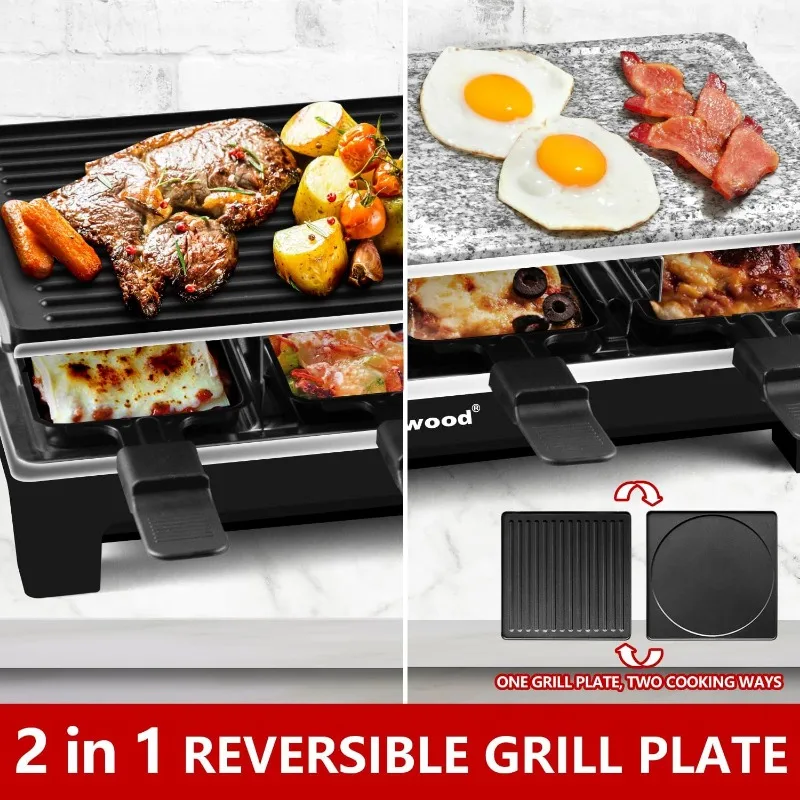 Techwood-Gril de table à raclette, barbecue d'intérieur électrique coréen, plaque de gril antiarina perfec2 en 1, chauffage rapide 1500W