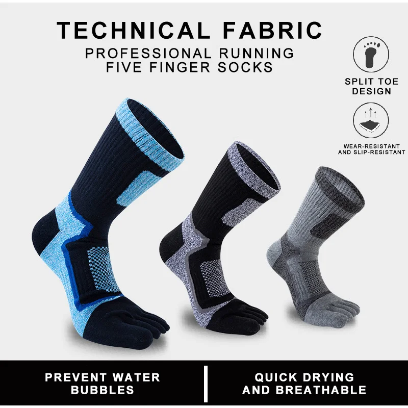 Men's Middle Tube Five Toe Socks Breathable Mesh Elastic Five Toe Socks Fitness Sports Split Toe Socks Comfortable Sweat Absorb