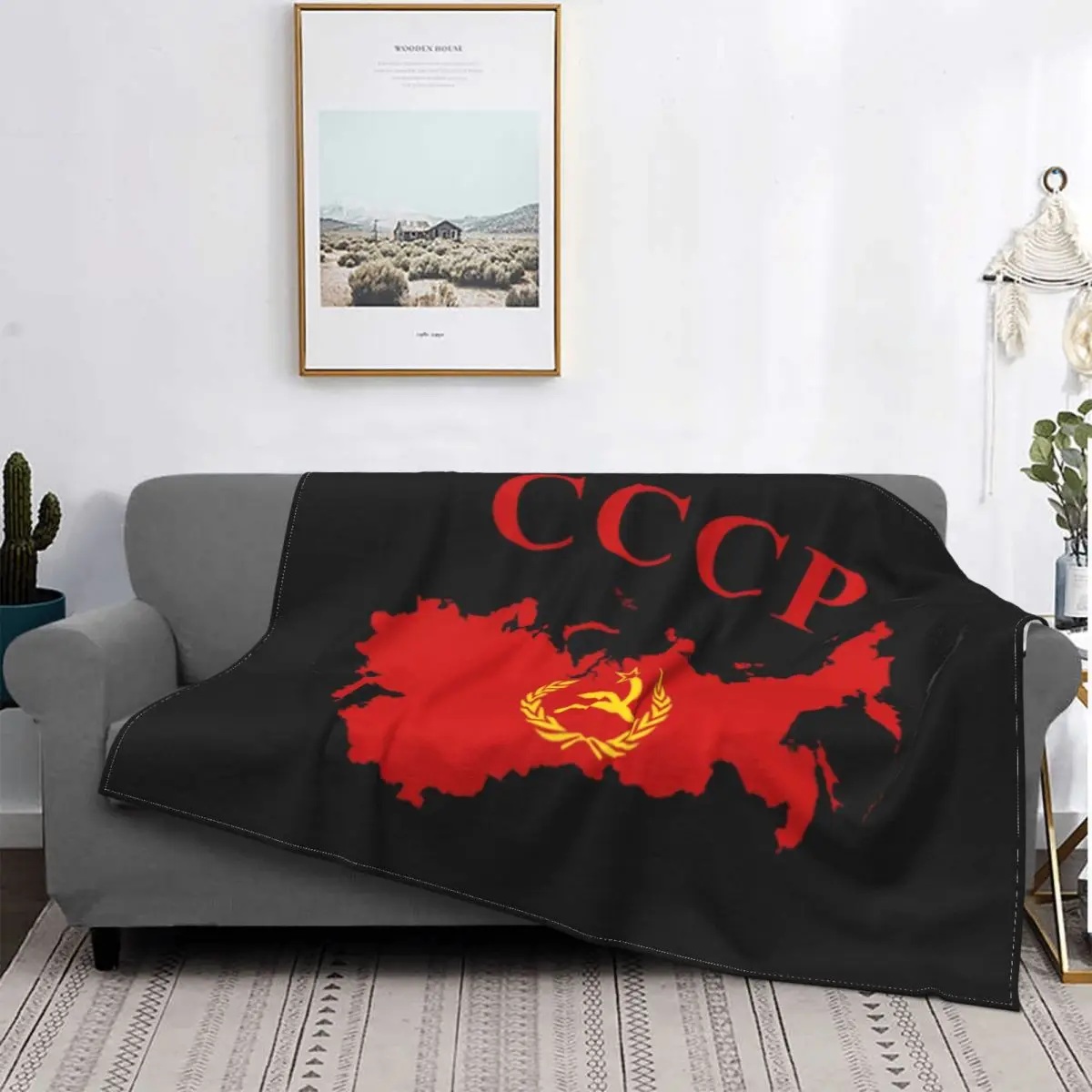 

Fleece Soviet Union Map CCCP USSR Hammer And Sickle Red Star Throw Blanket Warm Flannel Blankets for Bed Travel Sofa Bedspreads