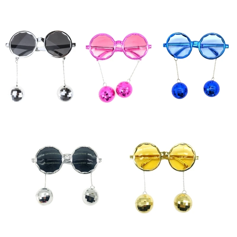 DiscoHippie Women Men Circle Glasses Round Sunglasses Ball Pendant Eyewear