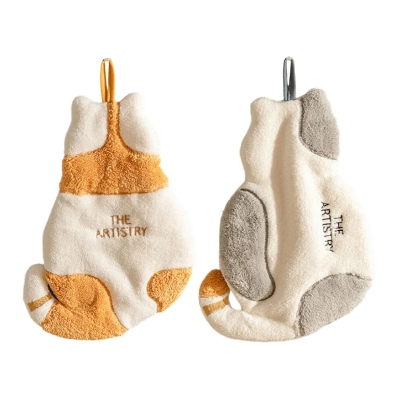 Soft Corals Fleece Absorbent Hand Towel with Cats Theme for Children Efficient Moisture Absorption Fast Drying Feature 0XXB