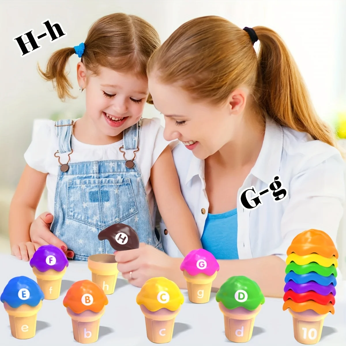 Ice Cream Counting and Color Sorting Stacking Toys for Kids, Number Math Games Learning Toy to Enhance Fine Motor Skill Toys