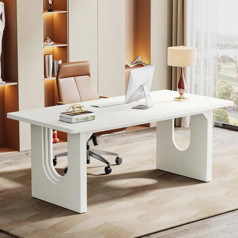 Modern Executive Desk, 70.9" Large Office Computer Desk, Conference Table Meeting Room Table, Simple White Workstation Business