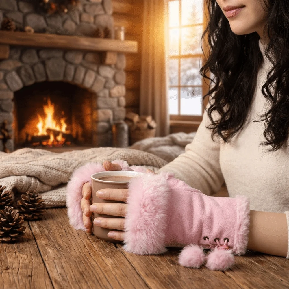 Fashion Suede Leopard Print Gloves Plush Thicken Warm Fingerless Mittens Windproof Soft Stretch Wrist Warmers Christmas