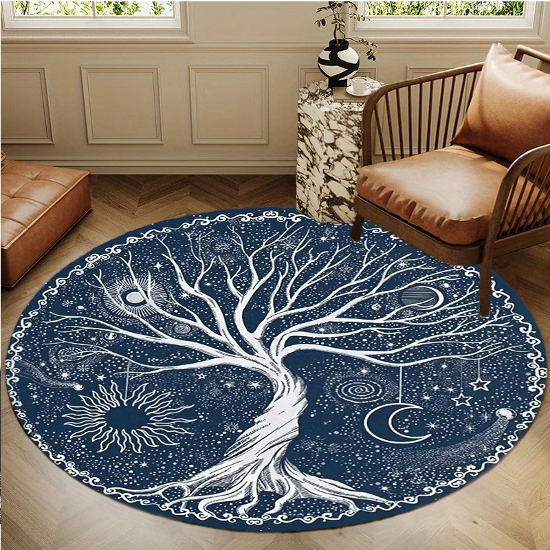 

1pc Tree of Life and Sun and Moon Round Rug - Non-slip, fade-resistant polyester floor mat for living room, bedroom