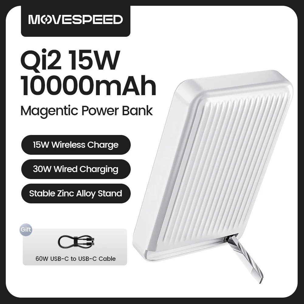 MOVESPEED P03 Qi2 Wireless Power Bank 10000mAh Carica grassa magnetica Powerbank Caricabatteria esterno portatile per iPhone 15 14