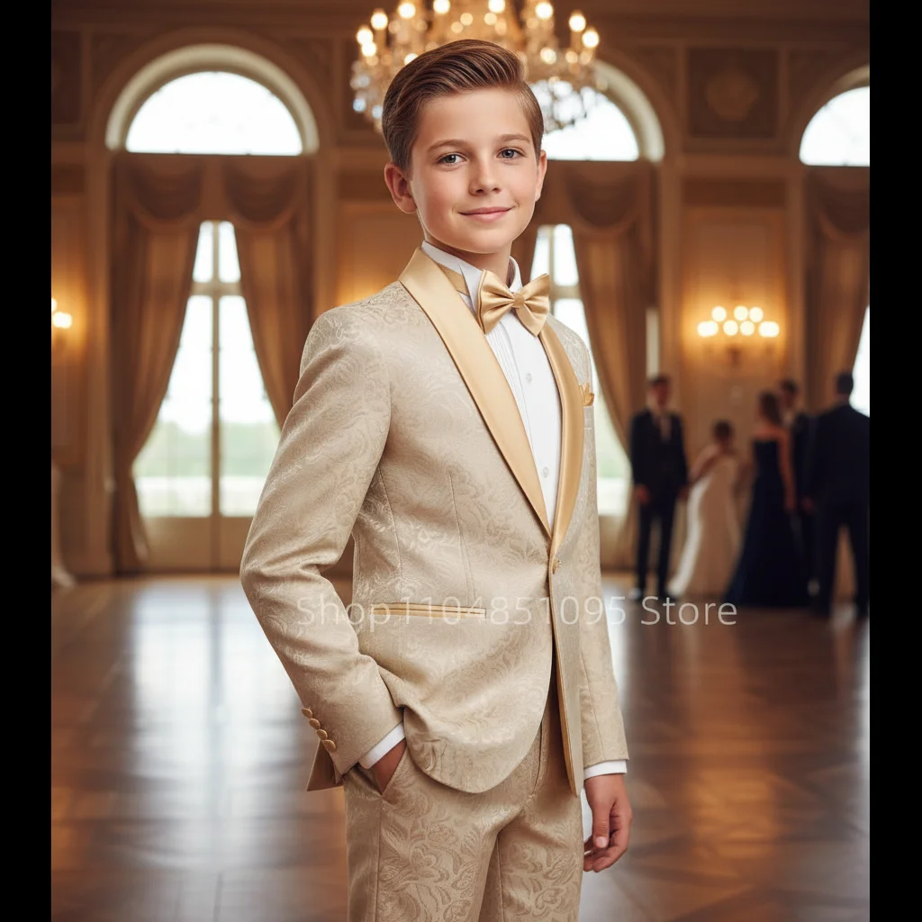 

Boys Formal Jacquard 2-Piece Wedding Suit Shawl Lapel Blazer with Pants Slim Fit Tuxedo Business Costume for Kids Party Prom