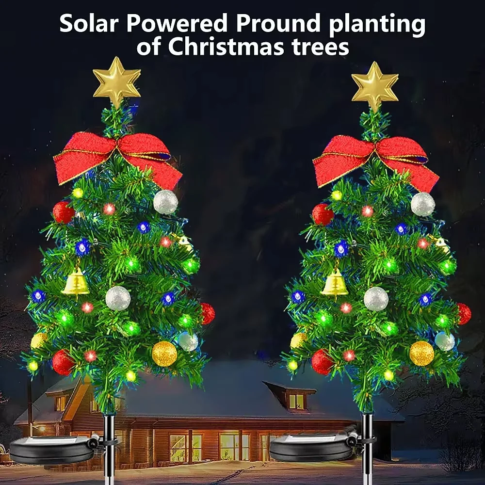 Christmas Tree Solar Lights Outdoor Waterproof LED Garden Pathway Lawn Landscape Festive Decorative Floor Lights Christmas Decor