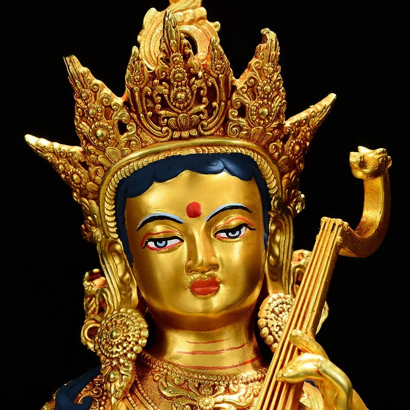 Antique Copper Gilded Wonderful Sound Goddess Buddha Statue home Desktop Ornament Exquisite Carving Nepalese Retro Crafts