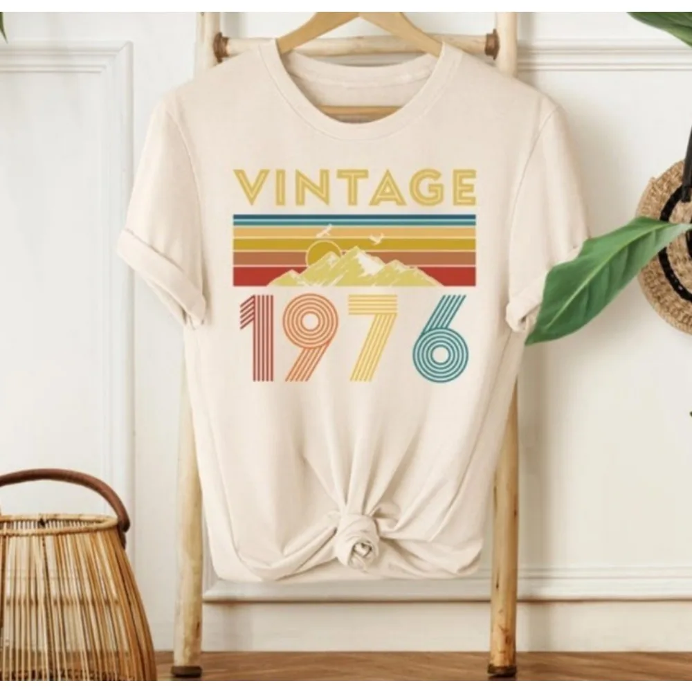 Camiseta de cumpleaños de 1976, regalos de 50 cumpleaños del Reino Unido para mujer, camiseta de 50 cumpleaños, camisetas Vintage de manga corta con cuello redondo