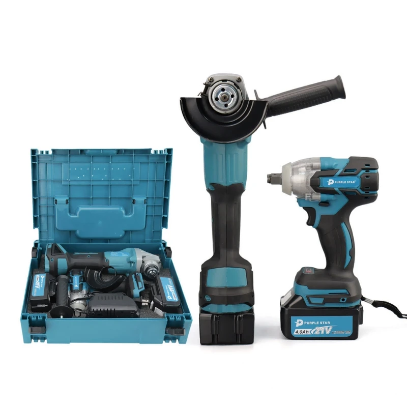 Brushless Power Tools 125mm Angle Grinder Cordless Electric Wrench Combo Kit with 2 Batteries For Makita Tools