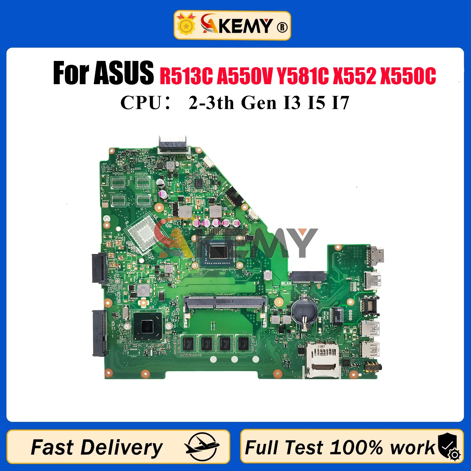 

X550CA Laptop Motherboard For ASUS VivoBook X550C R513C A550V Y581C X552 X550CL X550CC X550VC X550VB Mainboard With I3 I5 I7 CPU