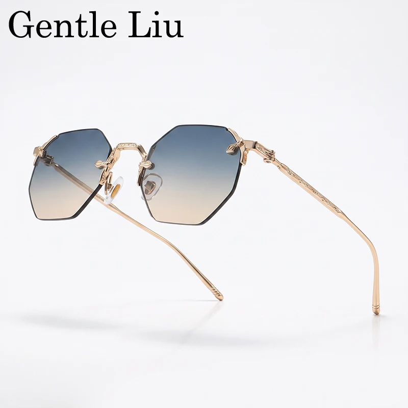 Vintage Rimless Octagon Sunglasses Men 2026 Luxury Designer Steampunk Gold Metal Frame Sun Glasses Retro Hip Hop Frameless Shade