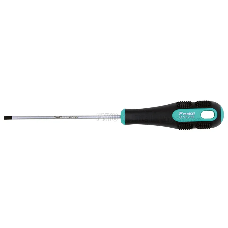 Pro'skit 9SD-205A Slotted Screwdriver 3.0x100mm Green and Black Color Non-slip Strong Magnetic Slotted Screwdriver