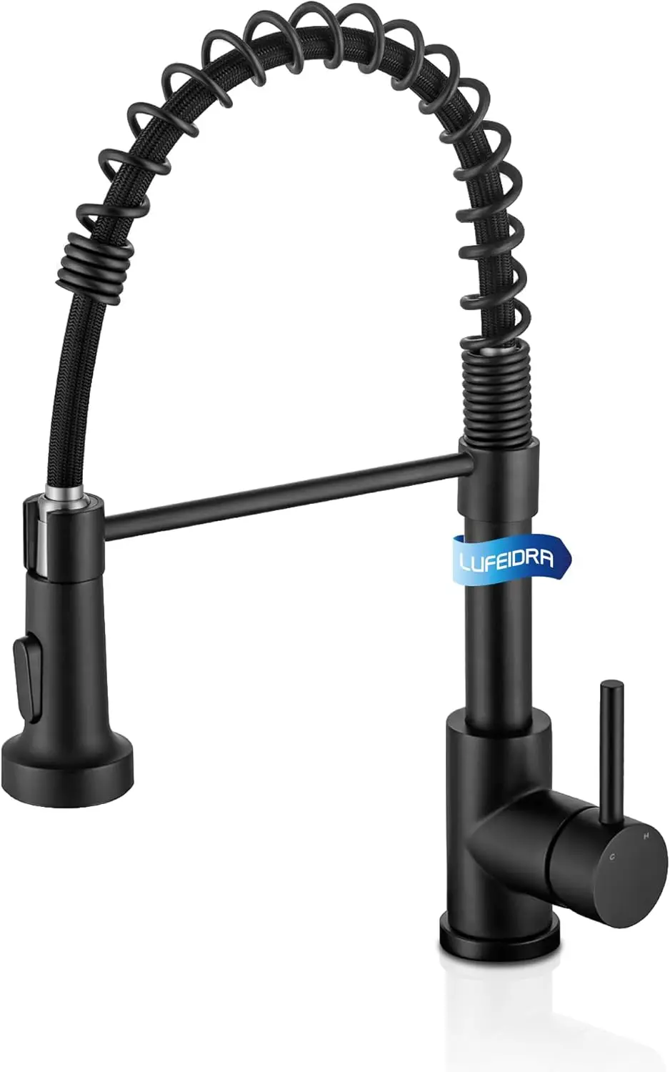 

Black Kitchen Faucets with Pull Down Sprayer - High Arc Spring 304 Stainless Steel Single Hole Sink Faucet with Dual Fu