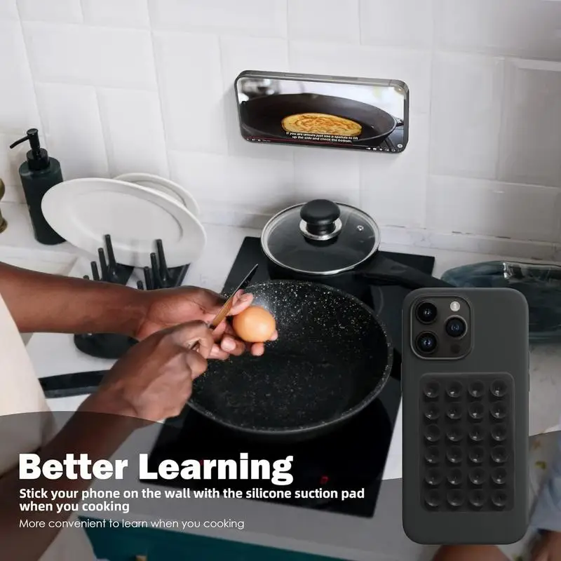 Suction Cup Wall Stand Mat Multifunctional Silicone Leather Square Phone Single-Sided Case Anti-Slip Holder Mount Suction