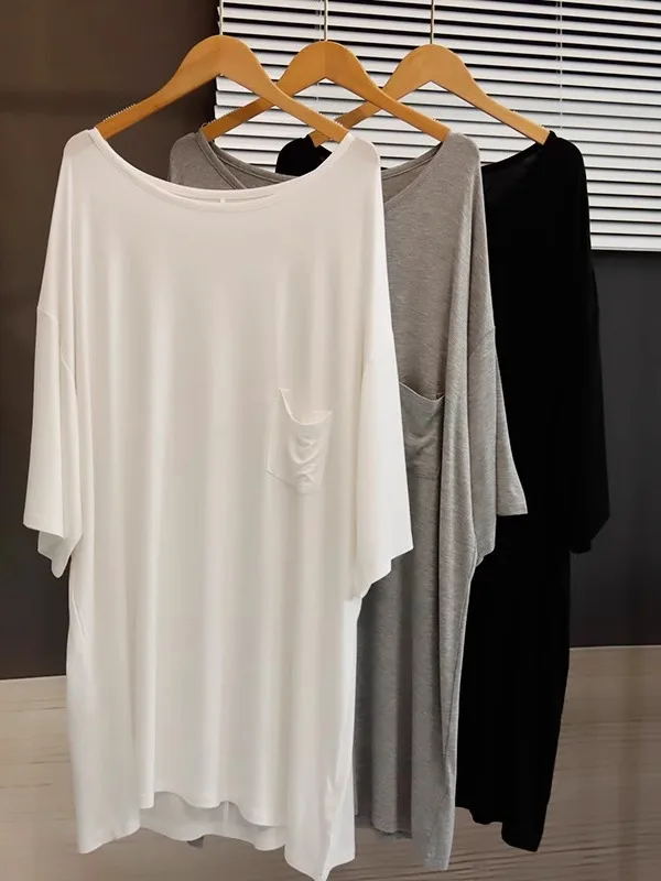 หลวม Modal ฤดูร้อน Dr ort ผู้หญิงเกาหลี Sle รอบ Ne ket เสื้อยืด Dr plus ขนาด Spwear Dr ความยาวกลาง