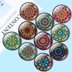 Colorful mandala pattern 10pcs 12mm/18mm/20mm/25mm Round photo glass cabochon demo flat back Making findings
