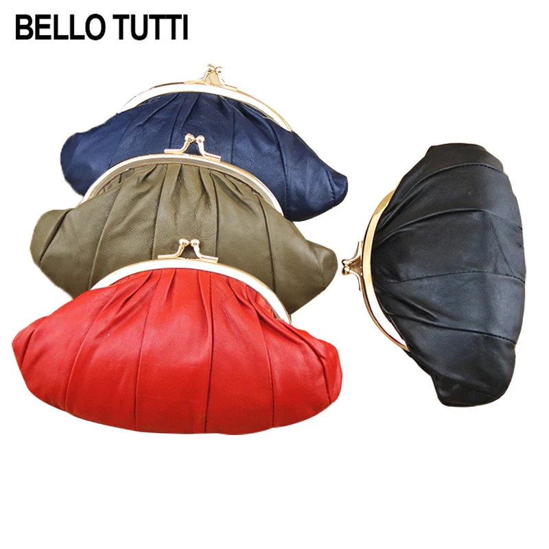 BELLO TUTTI Original New Mini Coin Purse Key Wallet Women Card&ID Holder Money Clip Men Metal Hasp Genuine Leather Sheepskin Bag