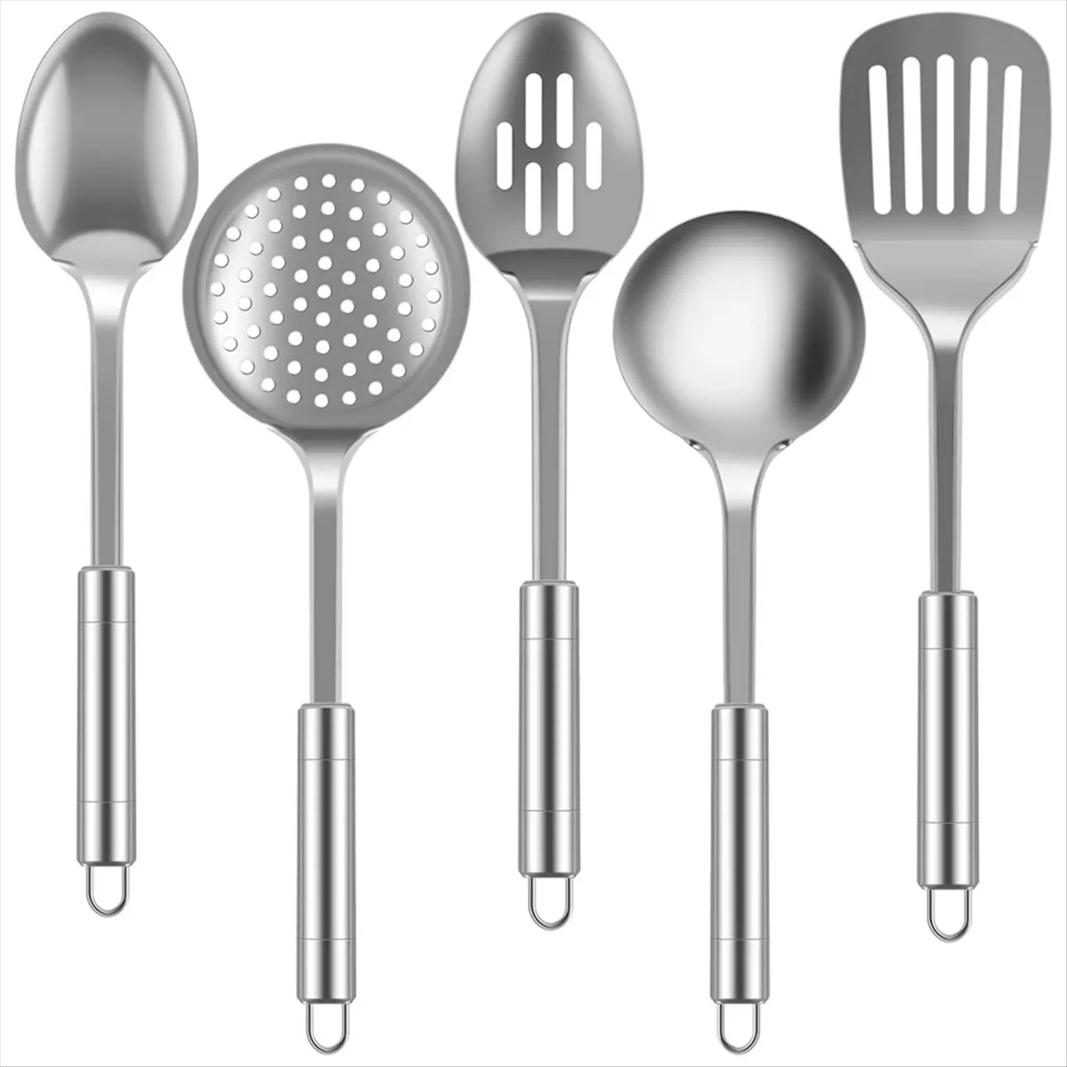 A56K 5Pcs Kitchen Cooking Utensils Set Stainless Steel Shovel Soup Spoon Spatula Utensils Dinnerware Cooking Tools