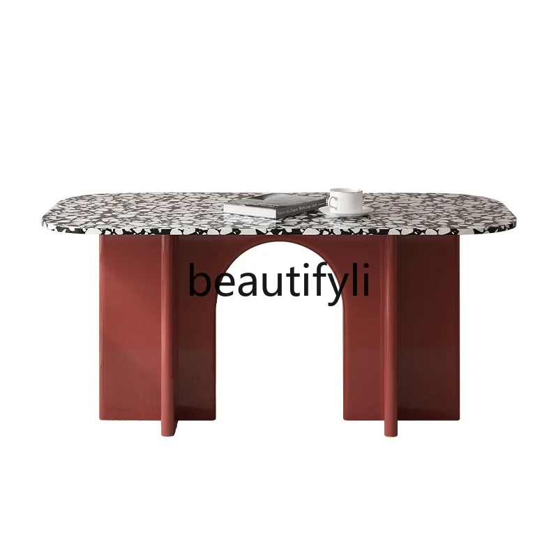 Nordic modern simple terrazzo rock slab dining table and chair combination home