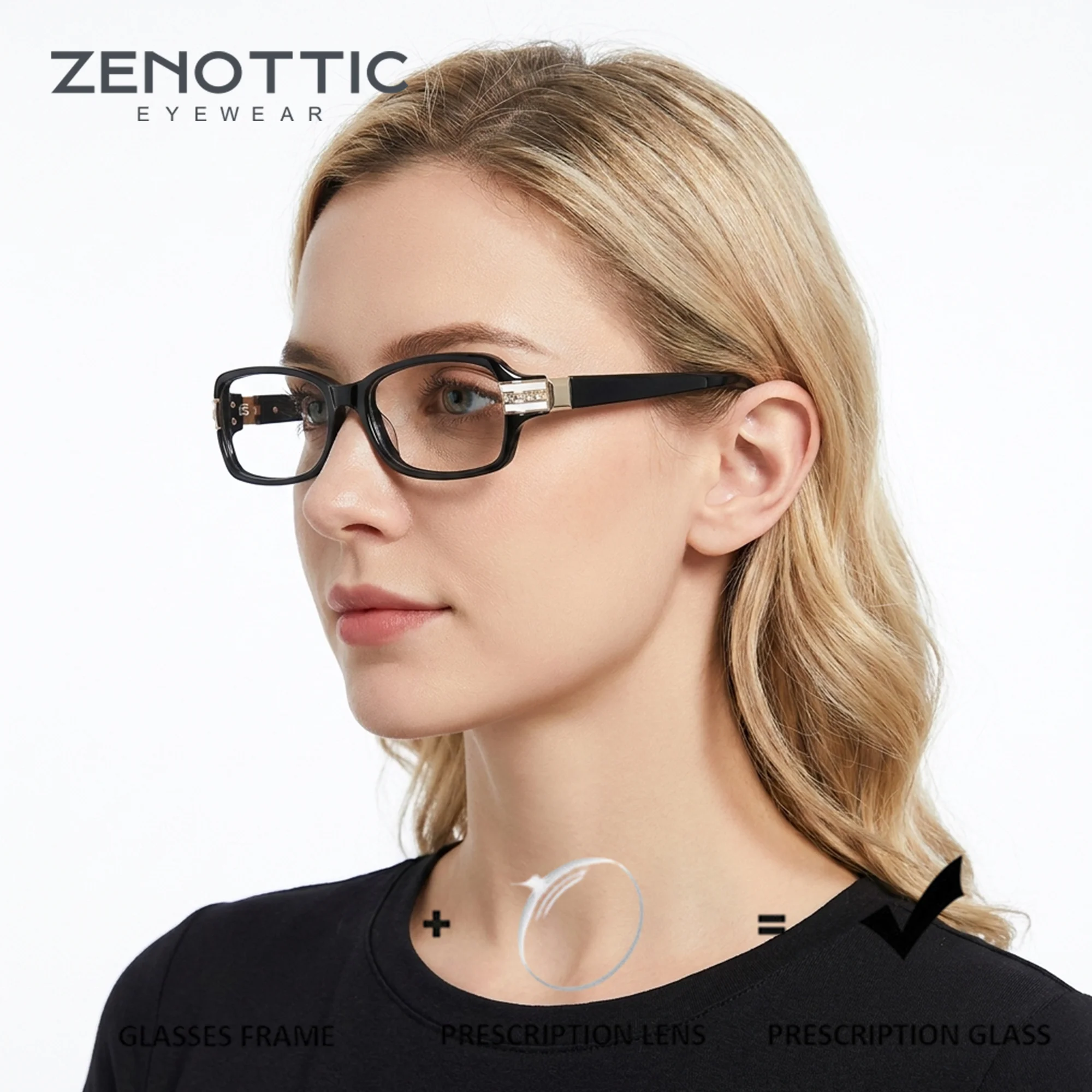 ZENOTTIC (S Size) Acetate Rectangle Custom Prescription Glasses for Women Myopia/Progressive Optical Eyeglasses With Recipe