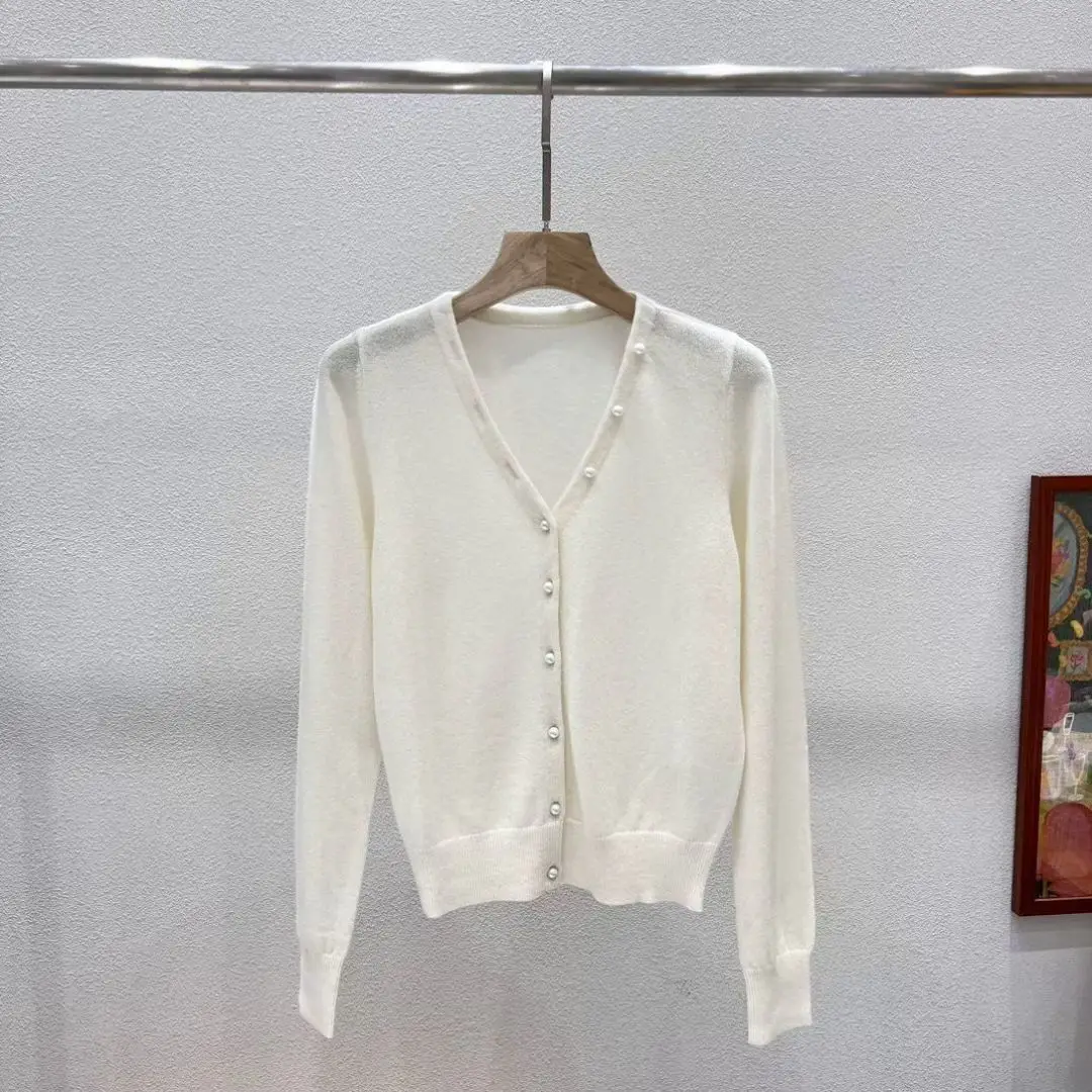 

Высококачественный осенне-зимний однотонный кашемировый кардиган с v-образным вырезом и жемчужными пуговицами, простой и многофункциональный одиночный товар