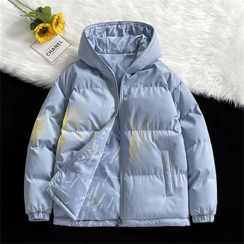 Men's Double-sided Popular Hooded Coat Clothing Hip-hop Winter Leather Coat with Letter Pattern Bubble Coat Large Size 8XL