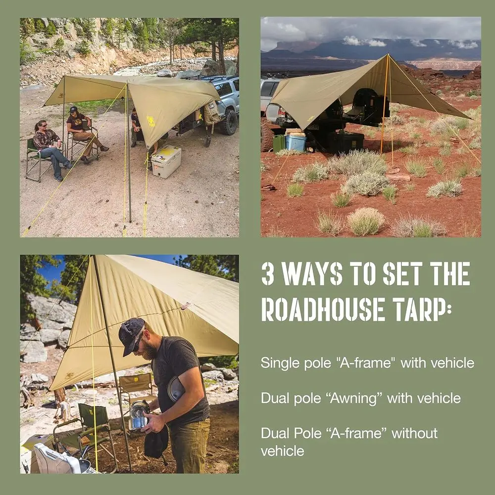 Khaki Tarp for Camping, Hunting, and Overland Adventures: Waterproof and Sun-Protected Shelter