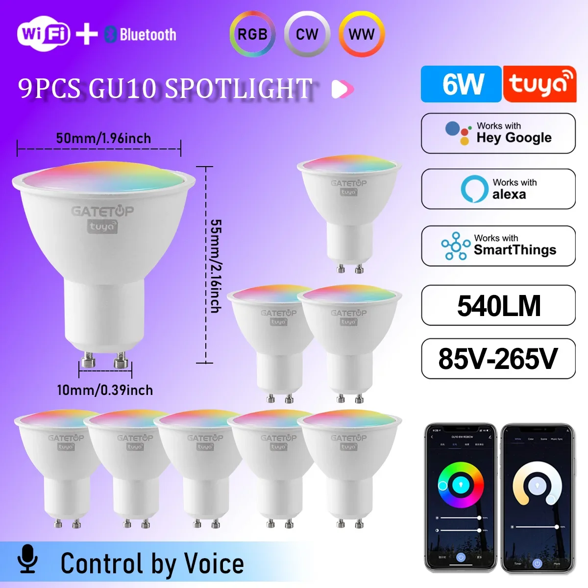 1-10PCS Tuya WiFi GU10 LED Spotlight Slimme Gloeilamp Dimbaar 1-100% Lampen Smart Life App Controle Werkt met Alexa Google