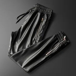 Thoshine Marke Männer Leder Hosen Überlegene Qualität Elastische Taille Jogger Hosen PU Leder Motorrad Hosen Harem Hosen Taschen