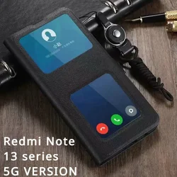 Redmi Note 13 PRO PLUS PRO+ 14 Luxury Double Window View Leather Case Book Flip Cover For Xiaomi Redmi Note 13 4G Pro Phone Bags