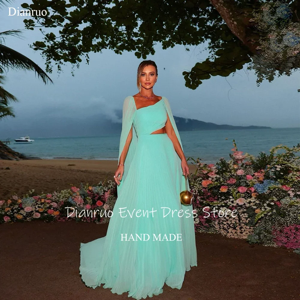 

Dianruo Mint Green Cut Out Evening Dress A Line Chiffon Dresses For Women Asymmetric Ruched Vintage Prom Gowns 2025 Customized
