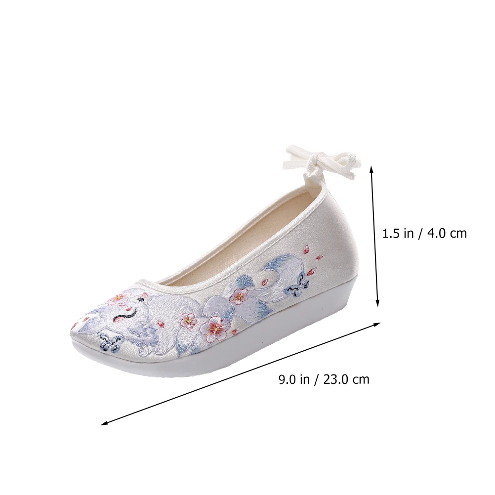 

1 Pair Hanfu Embroidered Women Ethnic Slope-Heel Thick-Soled Silk Shoes Chinese Retro Costume Anti-Slip Ancient Style Dance