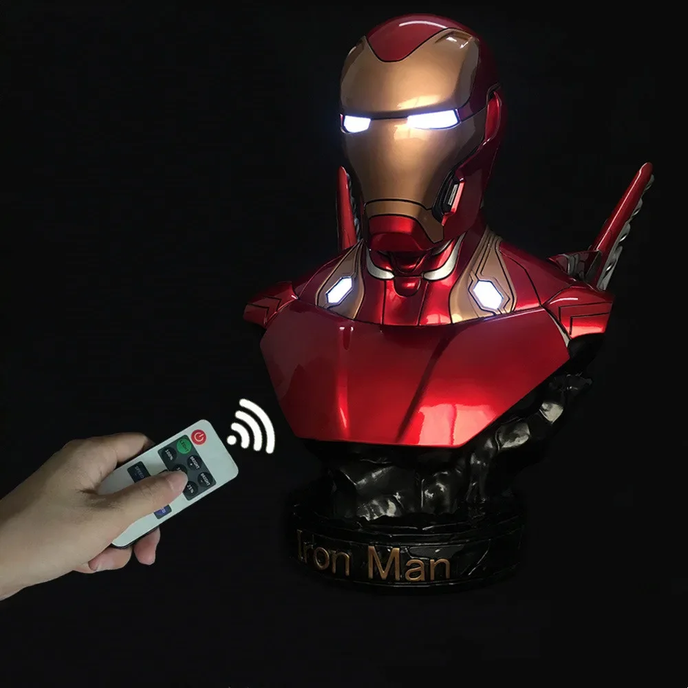 35cm Superhero Ironman MK50 Mark 50 bust Figure RC remote control LED Light Resin Statue GK Collection model kids adult gift