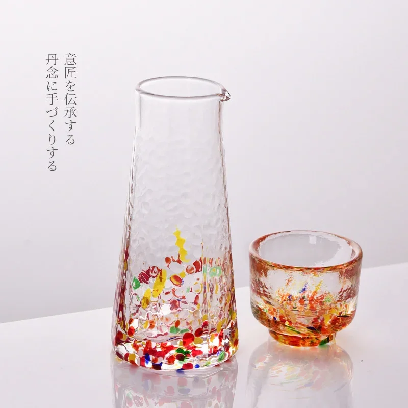 Japanese Color Crystal Sake Pot Shot Glass Set Hammer Pattern Liquor Wine Divider Colour Point Spirit Decanter Vodka Cups Teacup