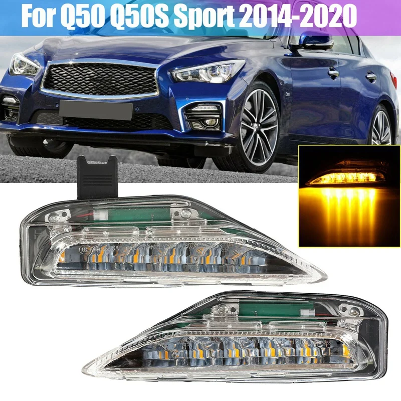 

Для Infiniti Q50 Q50S Sport 2014-2020 автомобильные передние противотуманные фары поворотный сигнал последовательсветодиодный Светодиодная лампа 26130-4GA0A 26135-4GA1A