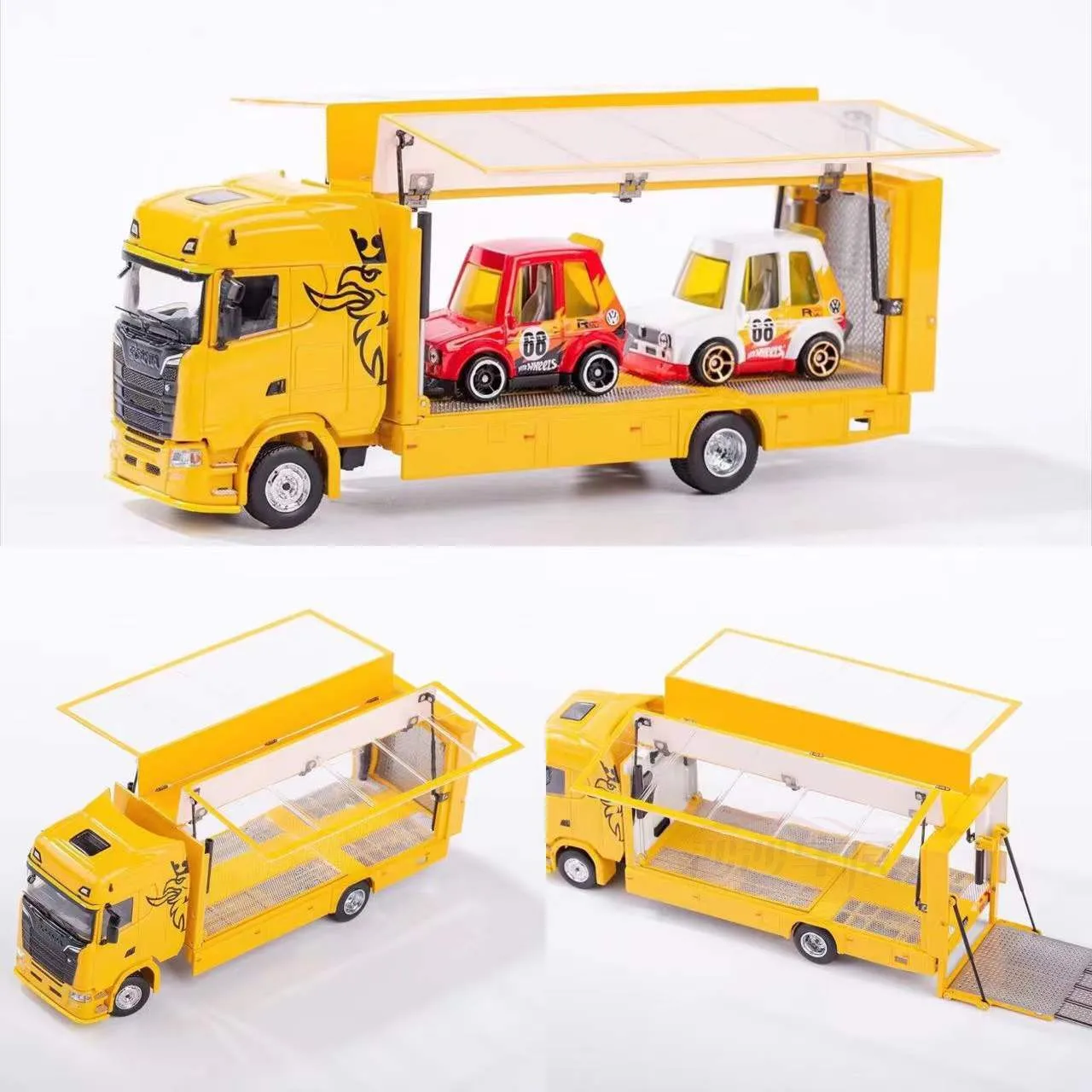 GCD1:64 Ornamento de coleção de liga transparente Scania Euro Ji Van Car Transporter