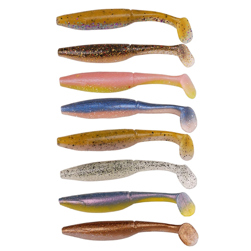 8Pcs T-Tail Soft Bait 70mm 3.2g Fishing Lure Silicone Baits Isca Artificial Bait Pesca Saltwater Carp Fishing Bass Wobblers