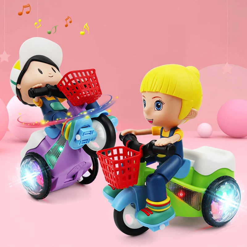 

Baby Toddler Electric Tricycle Toy Cartoon Motorcycle Vehicle Stunt Performance, Music, Luminous Lights, Kids Birthday Gifts