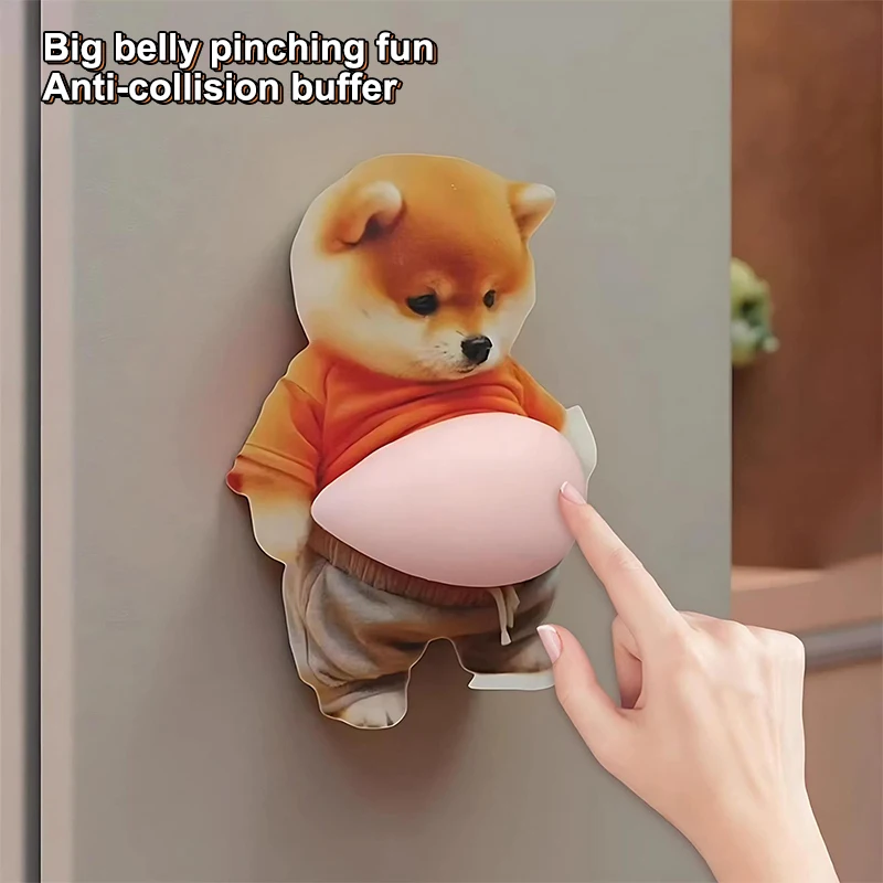 2Pcs Cute Shiba Inu Dog Cat Belly Sticker With A Soft Pink Background Silicone Self-Adhesive Sticker For Phone Car Decoration