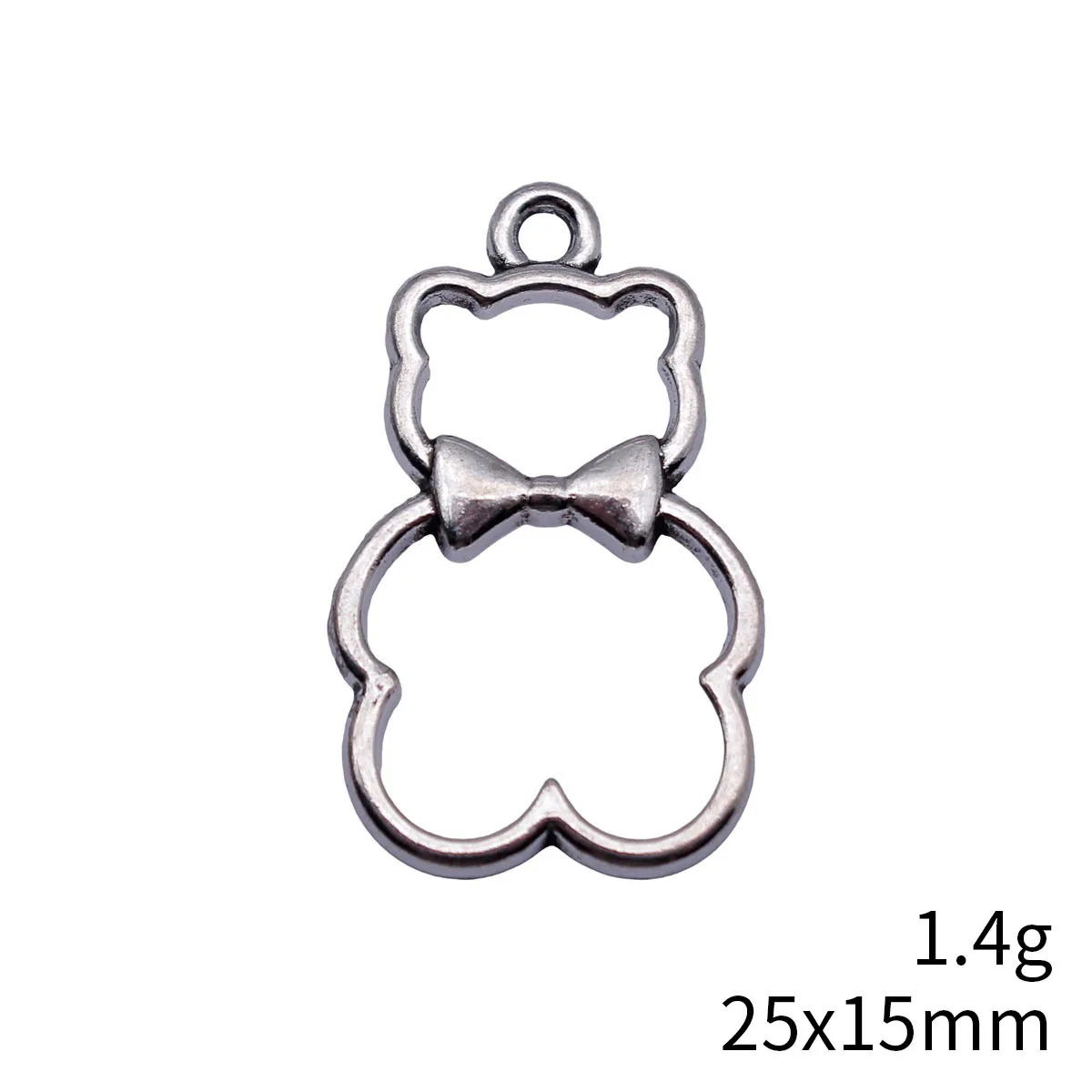 20pcs 25x15mm Antique Silver Color Hollow Out Bow Bear Charms Handmade Jewelry Making Accessories view 4