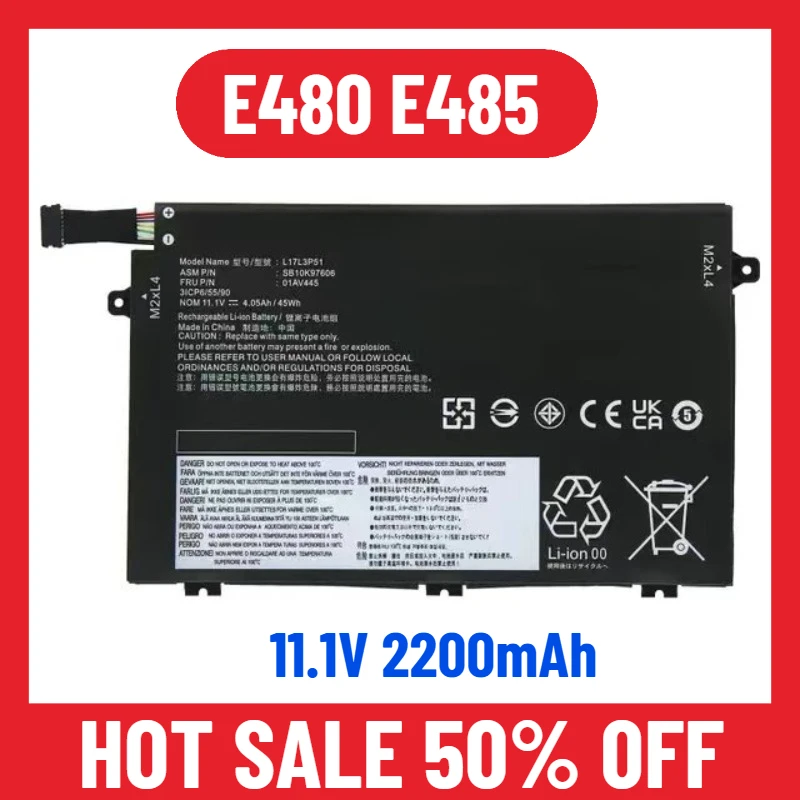 

11.1V 2200mAh for Lenovo Thinkpad E480 E485 E580 E585 E490 E495 E590 Laptops Battery